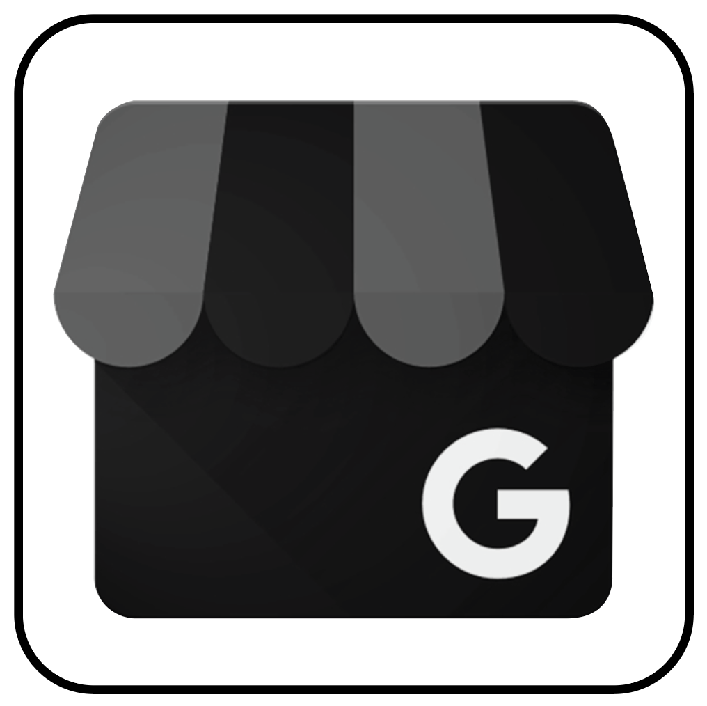 A black and gray storefront icon with a white G on the bottom right, resembling a Google My Business or Google Store logo.